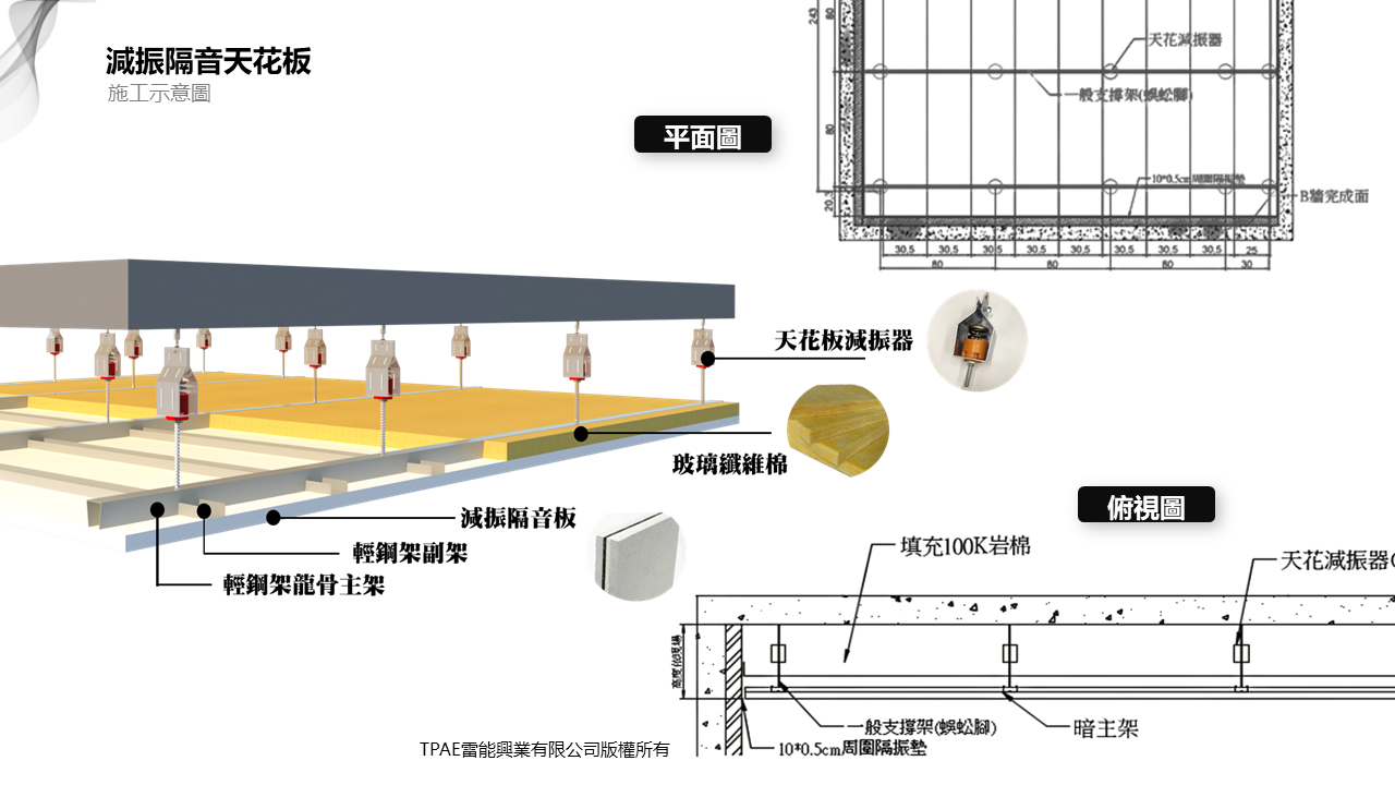 減振隔音天花板施工示意圖